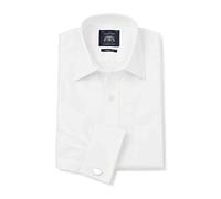 THE SAVILE ROW COMPANY LONDON Men's Classic Fit Twill Double Cuff Formal Shirt, White, 19.5"