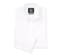 THE SAVILE ROW COMPANY LONDON Men's Classic Fit Wing Collar White Evening Dress Shirt - Double Cuff - 17.5" Collar - Lengthened