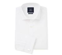 THE SAVILE ROW COMPANY LONDON Men's Extra Slim Fit Poplin Double Cuff Formal Shirt, White, 17"