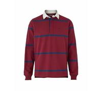 THE SAVILE ROW COMPANY LONDON Men's Heavyweight Cotton Jersey Rugby Shirt - Burgundy Navy Stripe - Medium