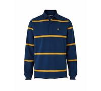 THE SAVILE ROW COMPANY LONDON Men's Heavyweight Cotton Jersey Rugby Shirt - Navy Gold Stripe - Large