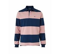 THE SAVILE ROW COMPANY LONDON Men's Heavyweight Cotton Jersey Rugby Shirt - Navy Pink Stripe - XXL