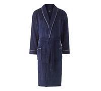 THE SAVILE ROW COMPANY LONDON Men's Lightweight Super Soft Warm Fleece Bath Robe Dressing Gown - Navy Rope Edge Plain - X-Large