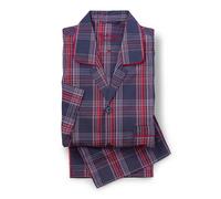 THE SAVILE ROW COMPANY LONDON Men's Luxury 100% Soft Cotton Poplin Pyjamas - Navy Red Window Check - Large
