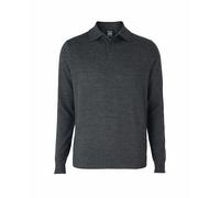 THE SAVILE ROW COMPANY LONDON Men's Merino Wool Knitted Long Sleeve Polo - Charcoal - Extra Large
