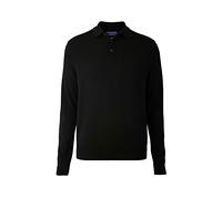 The Savile Row Company London Men's Merino Wool Knitted Long Sleeve Polo Shirt - Small - Black