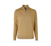 THE SAVILE ROW COMPANY LONDON Men's Merino Wool Knitted Zip Neck Jumper - Tan - Small