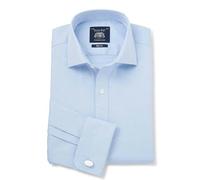 THE SAVILE ROW COMPANY LONDON Men's Slim Fit Cotton Herringbone Long Sleeve Formal Shirt - Double Cuff - Light Blue - 16" Collar - Standard