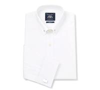 THE SAVILE ROW COMPANY LONDON Men's Slim Fit Cotton Poplin Double Cuff Pin Collar Shirt - White - 17.5" Collar