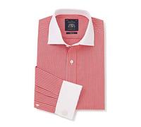 THE SAVILE ROW COMPANY LONDON Men's Slim Fit Cotton Poplin Long Sleeve Formal Shirt - Double Cuff - Red White Reverse Stripe - 15.5" Collar - Standard