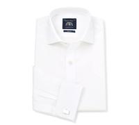 THE SAVILE ROW COMPANY LONDON Men's Slim Fit Cotton Poplin Long Sleeve Formal Shirt - Double Cuff - White - 17" Collar - Standard