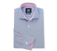 THE SAVILE ROW COMPANY LONDON Men's Slim Fit Cotton Poplin Long Sleeve Smart-Casual Shirt - Navy Micro Check - XL