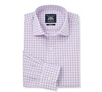 THE SAVILE ROW COMPANY LONDON Men's Slim Fit Cotton Poplin Single Cuff Formal Shirt - Lilac Gingham Check - 17" Collar