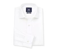 THE SAVILE ROW COMPANY LONDON Men's Slim Fit Cotton Poplin Single Cuff Formal Shirt - White - 17.5" Collar - Lengthened