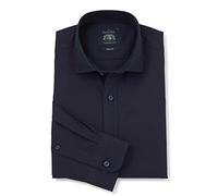 THE SAVILE ROW COMPANY LONDON Men's Slim Fit Cotton Twill Long Sleeve Casual Shirt - Navy - Large