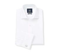 THE SAVILE ROW COMPANY LONDON Men's Slim Fit Cotton Twill Long Sleeve Formal Shirt - Double Cuff - White - 15.5" Collar - Standard