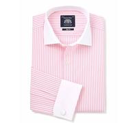 THE SAVILE ROW COMPANY LONDON Men's Slim Fit Double Cuff Winchester Shirt, Pink White Stripe, 16.5"