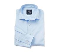 THE SAVILE ROW COMPANY LONDON Men's Slim Fit Shorter Length Fine Cotton Twill Casual Shirt - Sky Blue - Large