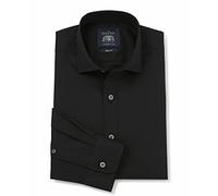 THE SAVILE ROW COMPANY LONDON Men's Slim Fit Stretch Cotton Poplin Long Sleeve Casual Shirt - Black - Large