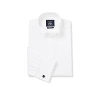 THE SAVILE ROW COMPANY LONDON Men's Slim Fit White Poplin Wing Collar Long Sleeve Formal Shirt - Double Cuff - 17.5" Collar - Standard