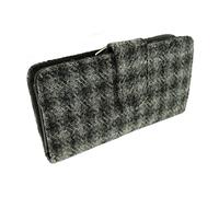 The Scotland Kilt Company Ladies Harris Tweed® Iona Long Purse with Clasp in Grey Black Check
