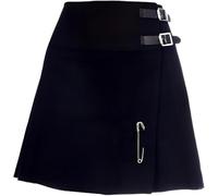 The Scotland Kilt Company Ladies Scottish Mini Billie Kilt Mod Skirt with 2 Leather Buckles - Plain Black - 12 UK