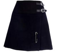 The Scotland Kilt Company Ladies Scottish Mini Billie Kilt Mod Skirt with 2 Leather Buckles - Plain Black - 10 UK