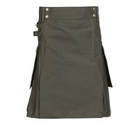 The Scotland Kilt Company Men's Cotton Utility Kilt with Pockets - Olive - Adjustable Leather Strap, Comfortable, Pleat Lightweight Kilt - 44”