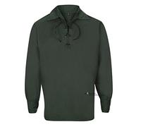 The Scotland Kilt Company Men's Polycotton Highland Ghillie Shirt with Lace for Tartan Kilt in Green - Long Sleeve, Button Up, Loose Fit - Small