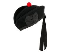 The Scotland Kilt Company Men's Scottish Piper Hat in Black - 100% Pure Wool Glengarry - Highland Casual and Evening Headwear - 61cm / UK 7.5/8