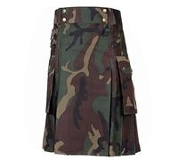 The Scotland Kilt Company Men's Utility Combat Kilt Punk Goth Style with Pockets - Camo - Casual, Adjustable Strap, High Rise Comfortable Fit - 36”