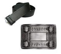 The Scotland Kilt Company New Men's Leather Grained Kilt Belt & Antique Celtic Knot Buckle - Black - XL 42-52”