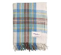 The Scotland Kilt Company Picnic Rug Scottish Tartan Throw in Muted Blue Stewart - Warm Wool Travel Blanket with Fringed Edges - 60 x 70”
