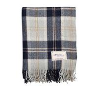 The Scotland Kilt Company Picnic Rug Scottish Tartan Throw in Silver Bannockburn - Warm 100% Wool Travel Blanket with Fringed Edges - 60 x 70”