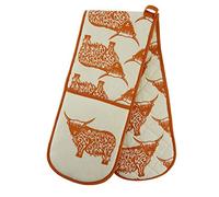 The Scotland Kilt Company Scottish Highland Cow Design Kitchen Oven Gloves Mitts for Cooking - Heat Proof, Non Slip, Heavy Duty Durable Oven Mittens