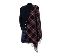 The Scotland Kilt Company Tartan Scottish Purled Fringe Budget Fly Plaid in Black Stewart - Lightweight, Soft, Casual Machine Washable Plaid Shawl