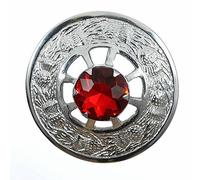 The Scotland Kilt Company Thistle Design Plaid Brooch with Red Stone - Chrome Finish, Durable, Rust Proof, Secure Clutch Elegant Decorative Lapel Pin
