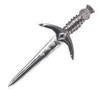 The Scotland Kilt Company Thistle Pommel Kilt Pin with Diamond Pattern Guard and Blade Chrome Finish - Highland Outfit Accessory - 3.5”