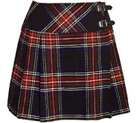 The Scotland Kilt Company Women's Tartan Billie Kilt 16” - Black Stewart - Plus Kilt Pin, Adjustable Leather Buckle High Rise Skirt - 8/28”