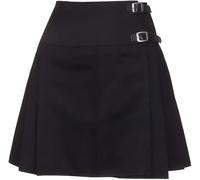 The Scotland Kilt Company Women's Tartan Billie Kilt 16” - Plain Black - Plus Kilt Pin, Adjustable Leather Buckle, High Rise Skirt - 8/28”