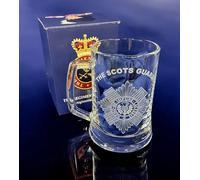 The Scots Guards Regiment Glass Tankard with Engraved Cap Badge