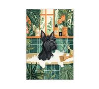 The Scottish Terrier Poster in The Bathroom Canvas Poster Wall Art Decor Print Picture Paintings for Living Room Bedroom Decoration 24x36inch(60x90cm)