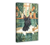 The Scottish Terrier Poster in The Bathroom Canvas Poster Wall Art Decor Print Picture Paintings for Living Room Bedroom Decoration 20x30inch(50x75cm)