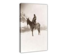 The Scout in Winter - Apsaroke Indian on Horseback 1908 by Edward Curtis Poster Bedroom Canvas Decor Print Wall Art Office Room Aesthetic Decor Gift F