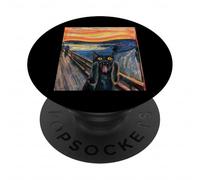 The Scream Black Cat By Munch Edvard Famous Painting Funny PopSockets Adhesive PopGrip