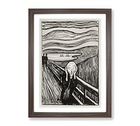 The Scream Sketch By Edvard Munch Classic Painting Framed Print | A4 Walnut Framed Wall Art | Ready to Hang | Classic Historical Picture | Living Room Bedroom Lounge Office