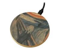 The Scream Wireless Phone Charger Wooden Printed Classic Art Gift | Round or square | 1200dpi print on natural wood | 90mm pad | 10W Qi charging | Made to order in the UK