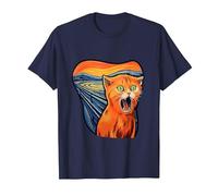 The Scream with cat Art Screaming cat T-Shirt, Men, Navy Blue, XX-Large