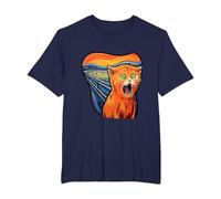 The Scream with cat Art Screaming cat T-Shirt, Men's Big and Tall, Navy Blue, 4X Tall
