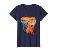 The Scream with cat Art Screaming cat T-Shirt, Women, Navy Blue, X-Small